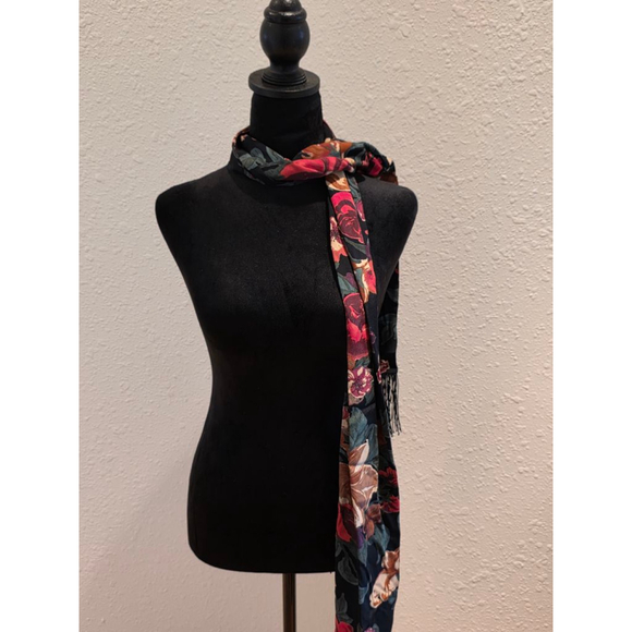 Women's Unbranded Floral Rayon Scarf One Size Black Red - Picture 4 of 6